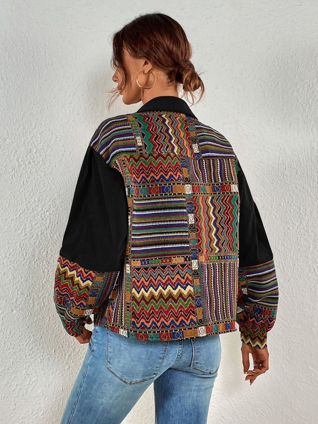 Lust Geo Print Drop Shoulder Corduroy Jacket