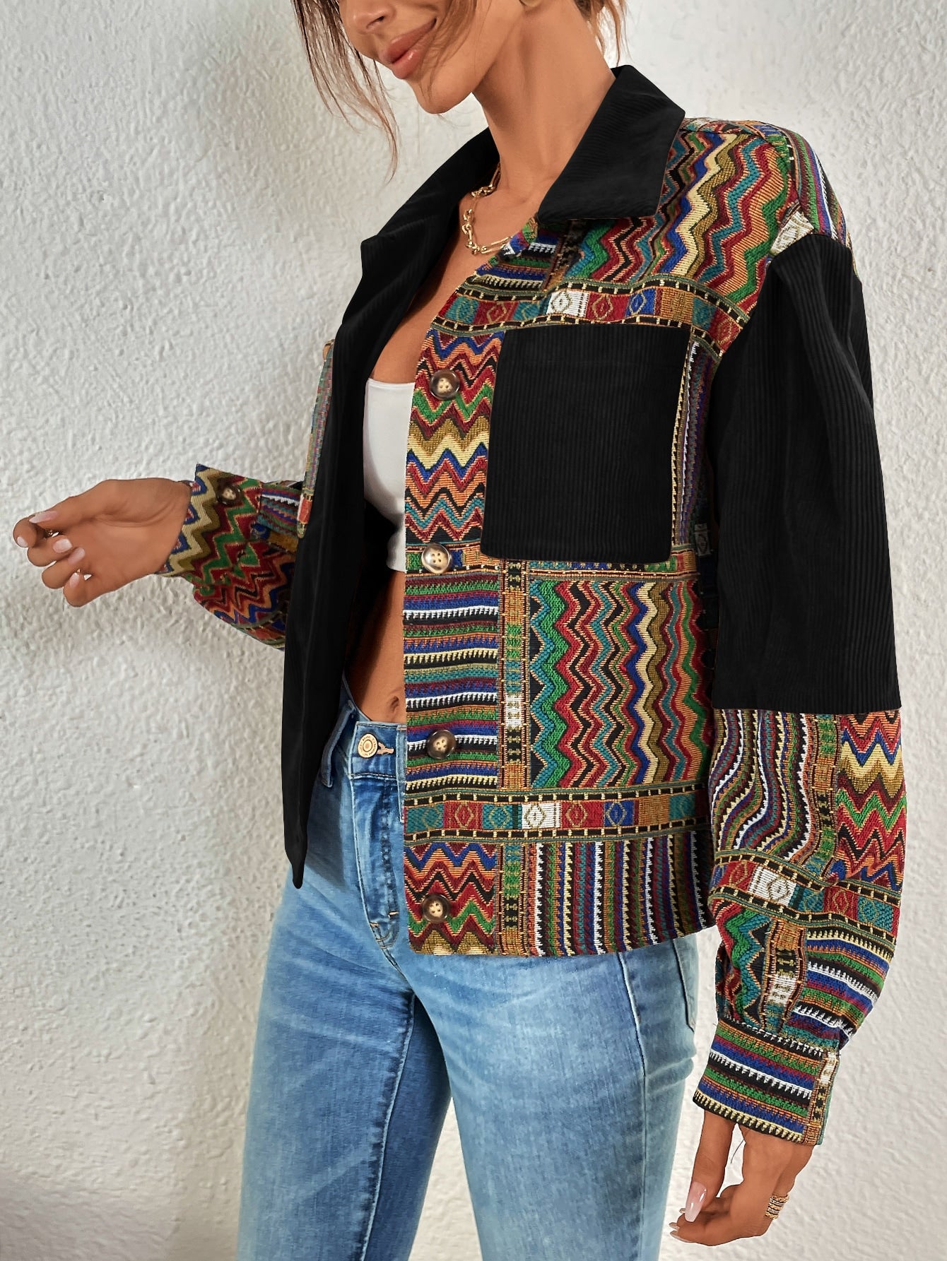 Lust Geo Print Drop Shoulder Corduroy Jacket