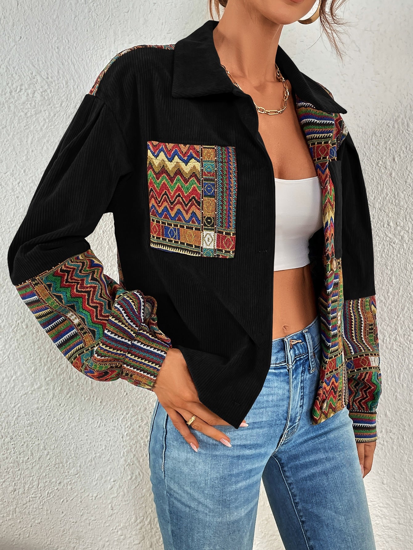 Lust Geo Print Drop Shoulder Corduroy Jacket
