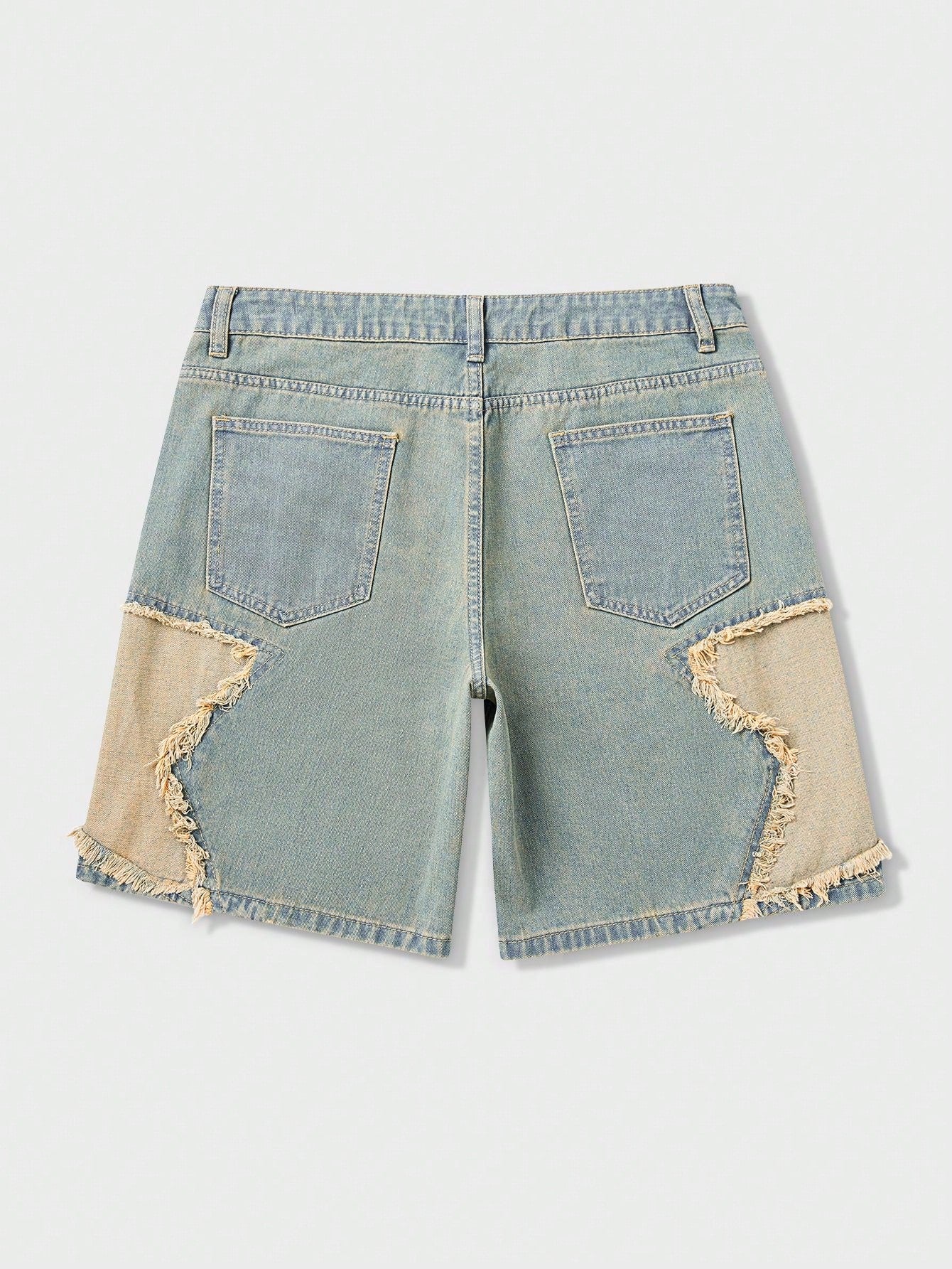 Men's Loose Fit Denim Shorts With Star-Shaped Patches
