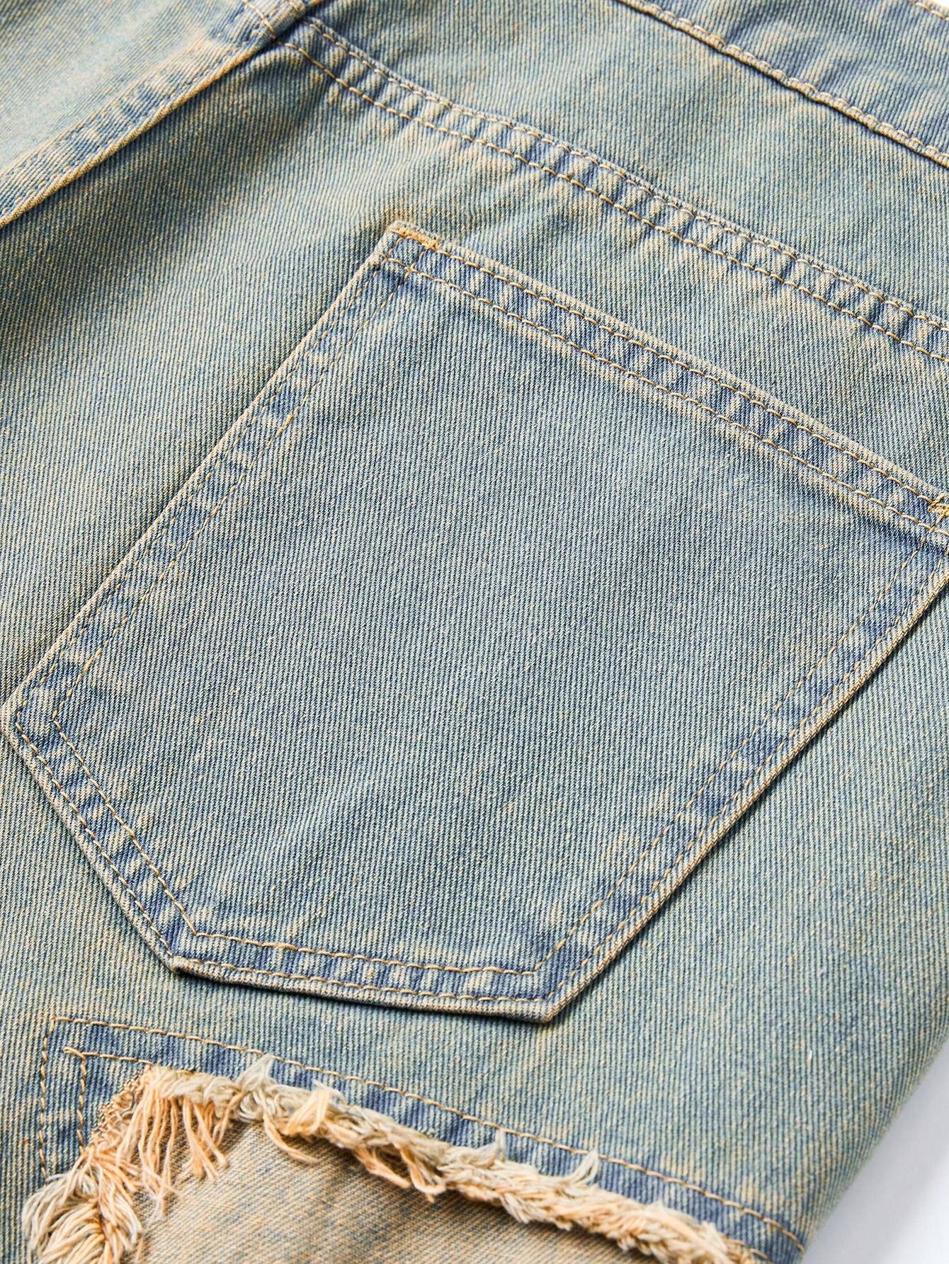 Men's Loose Fit Denim Shorts With Star-Shaped Patches