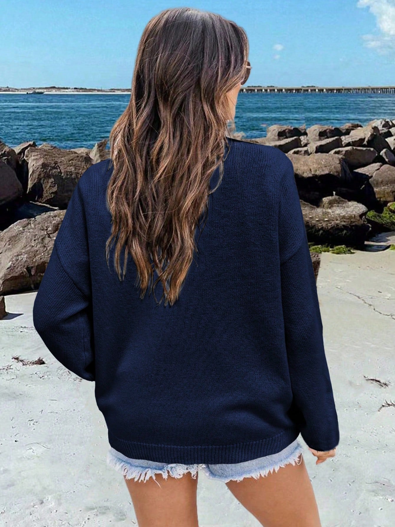 Flag Pattern Drop Shoulder Long Sleeve Sweater