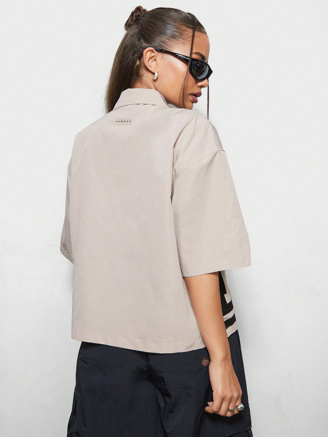 WOMEN Boxy Fit Zip Through Graphic Print Shirt