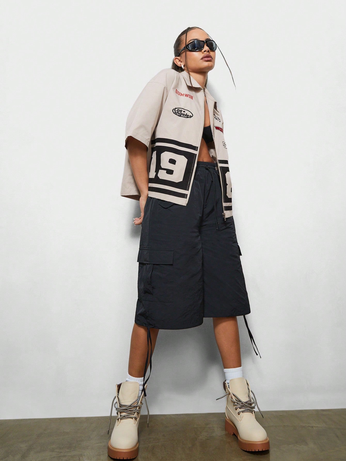 WOMEN Boxy Fit Zip Through Graphic Print Shirt