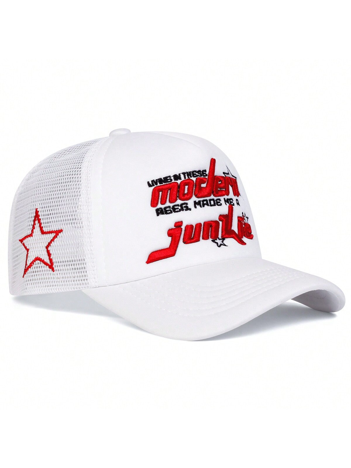 1pc Men's 5-Pointed Star Baseball Cap, Outdoor Casual Letter Trucker Hat, Breathable Mesh Sun Hat For Travel, Spring And Autumn