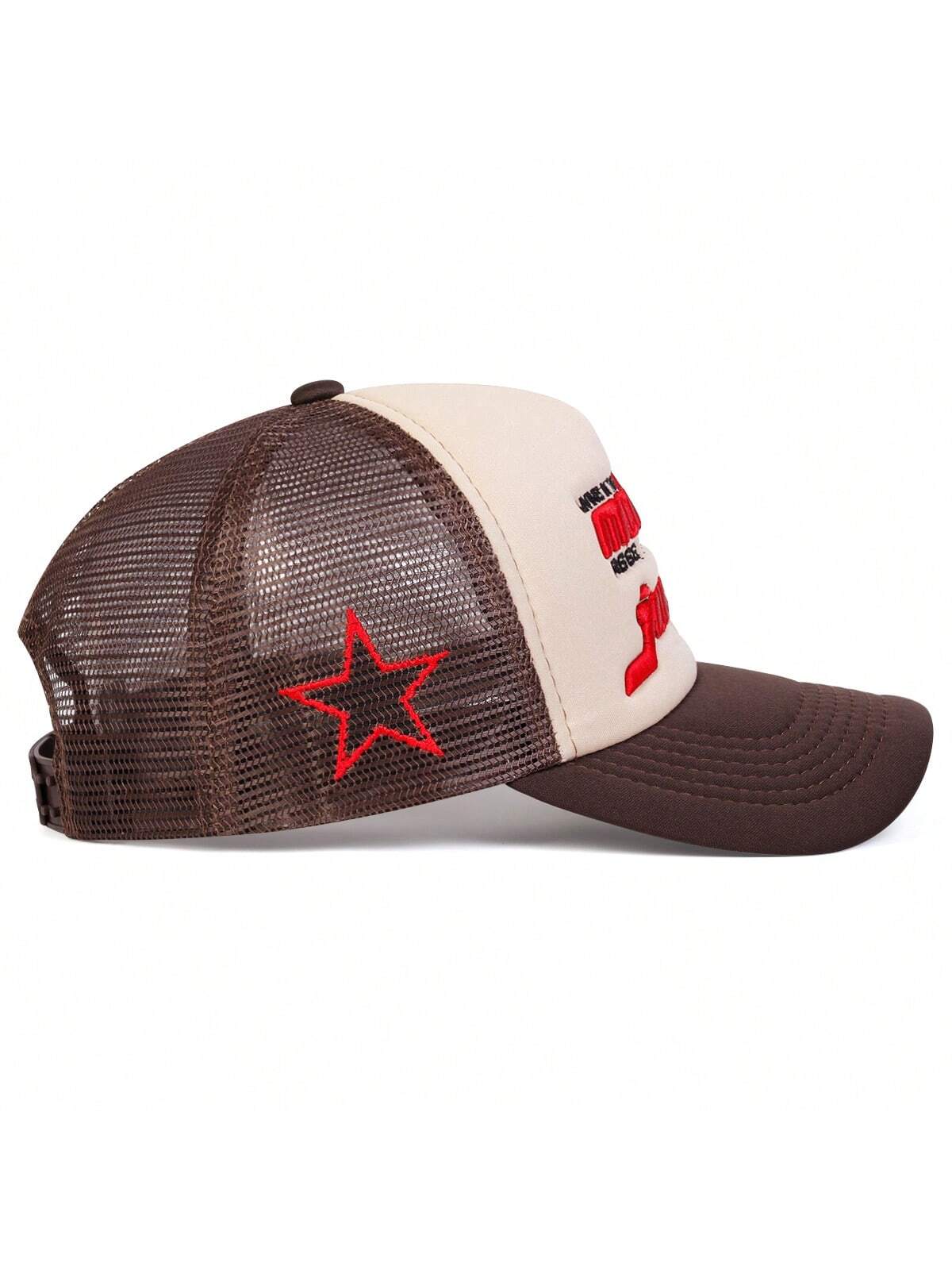 1pc Men's 5-Pointed Star Baseball Cap, Outdoor Casual Letter Trucker Hat, Breathable Mesh Sun Hat For Travel, Spring And Autumn