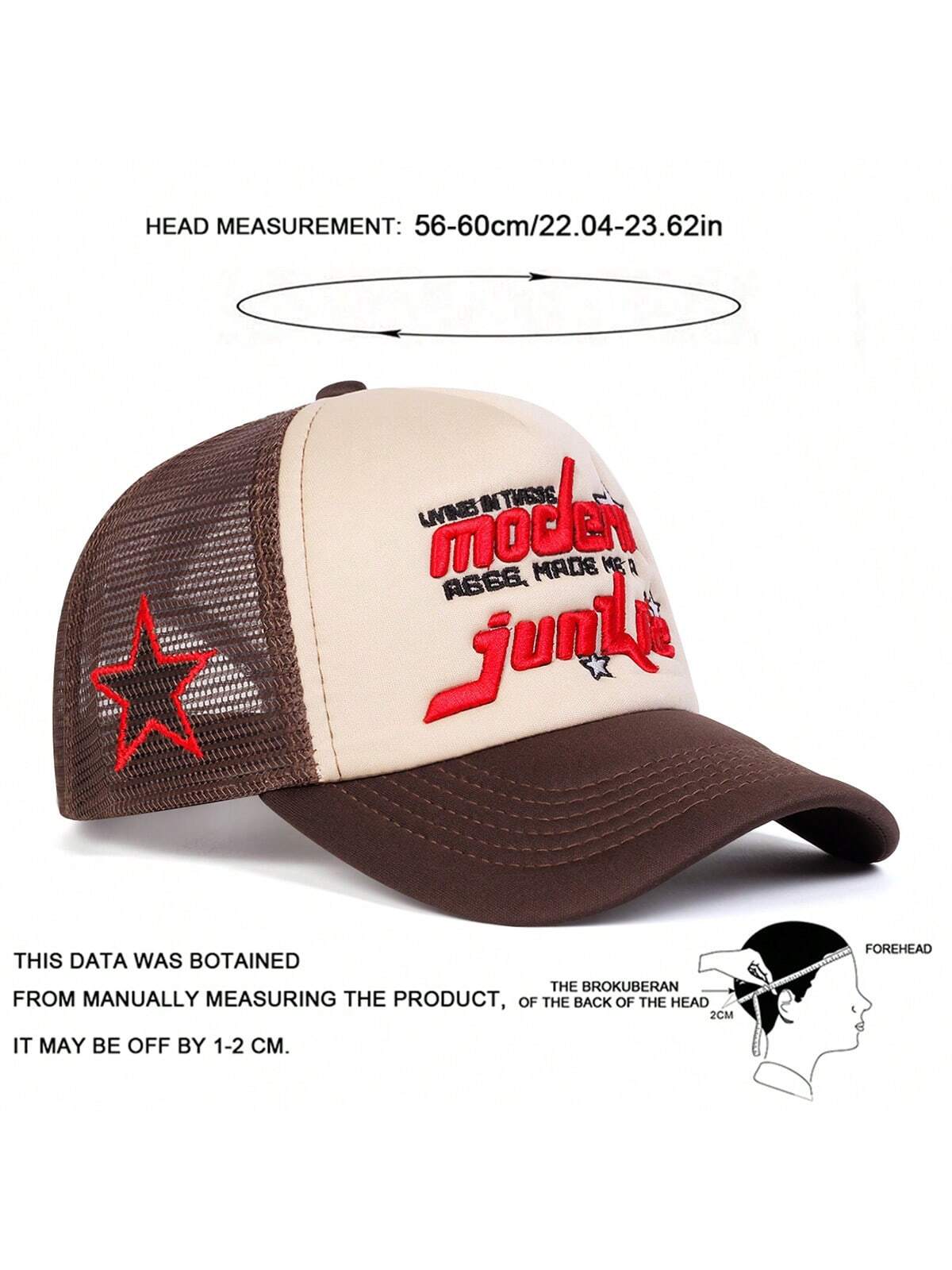 1pc Men's 5-Pointed Star Baseball Cap, Outdoor Casual Letter Trucker Hat, Breathable Mesh Sun Hat For Travel, Spring And Autumn