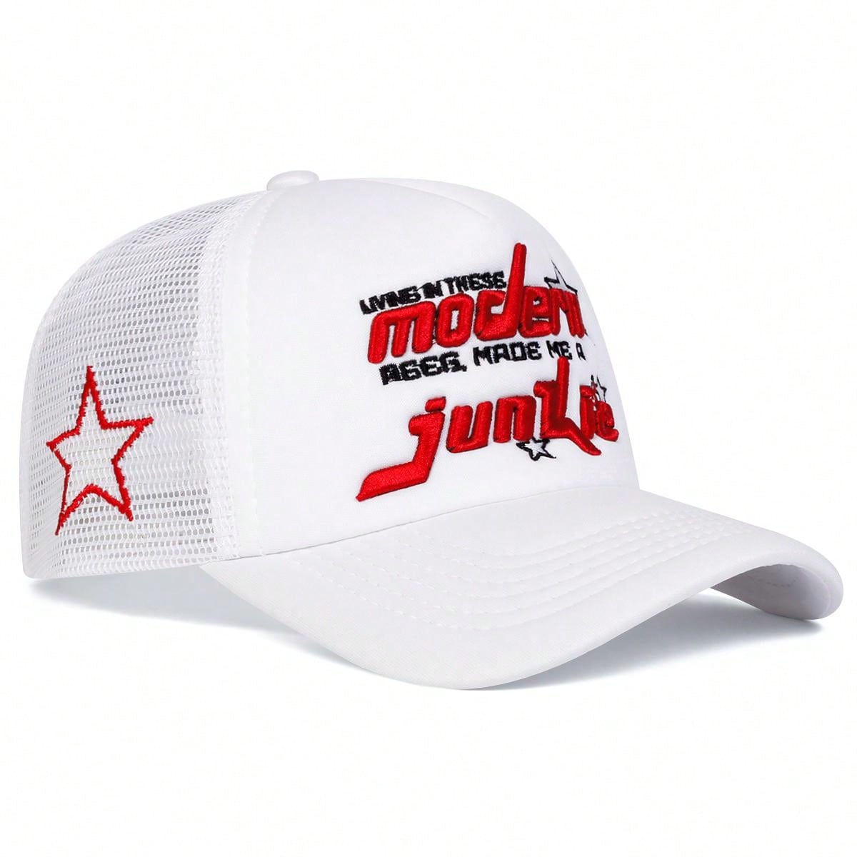 1pc Men's 5-Pointed Star Baseball Cap, Outdoor Casual Letter Trucker Hat, Breathable Mesh Sun Hat For Travel, Spring And Autumn