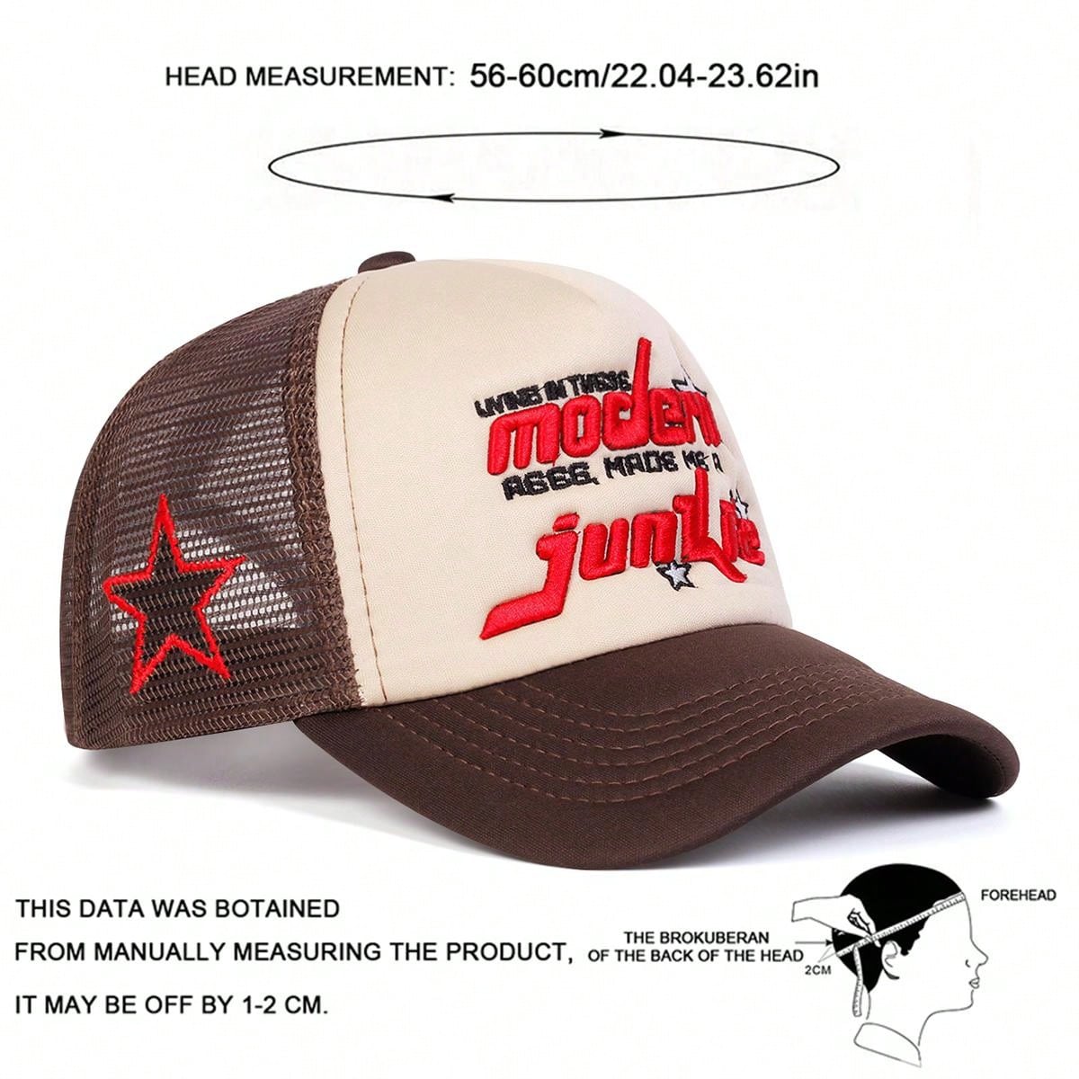 1pc Men's 5-Pointed Star Baseball Cap, Outdoor Casual Letter Trucker Hat, Breathable Mesh Sun Hat For Travel, Spring And Autumn