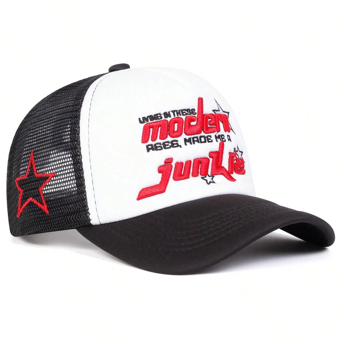 1pc Men's 5-Pointed Star Baseball Cap, Outdoor Casual Letter Trucker Hat, Breathable Mesh Sun Hat For Travel, Spring And Autumn