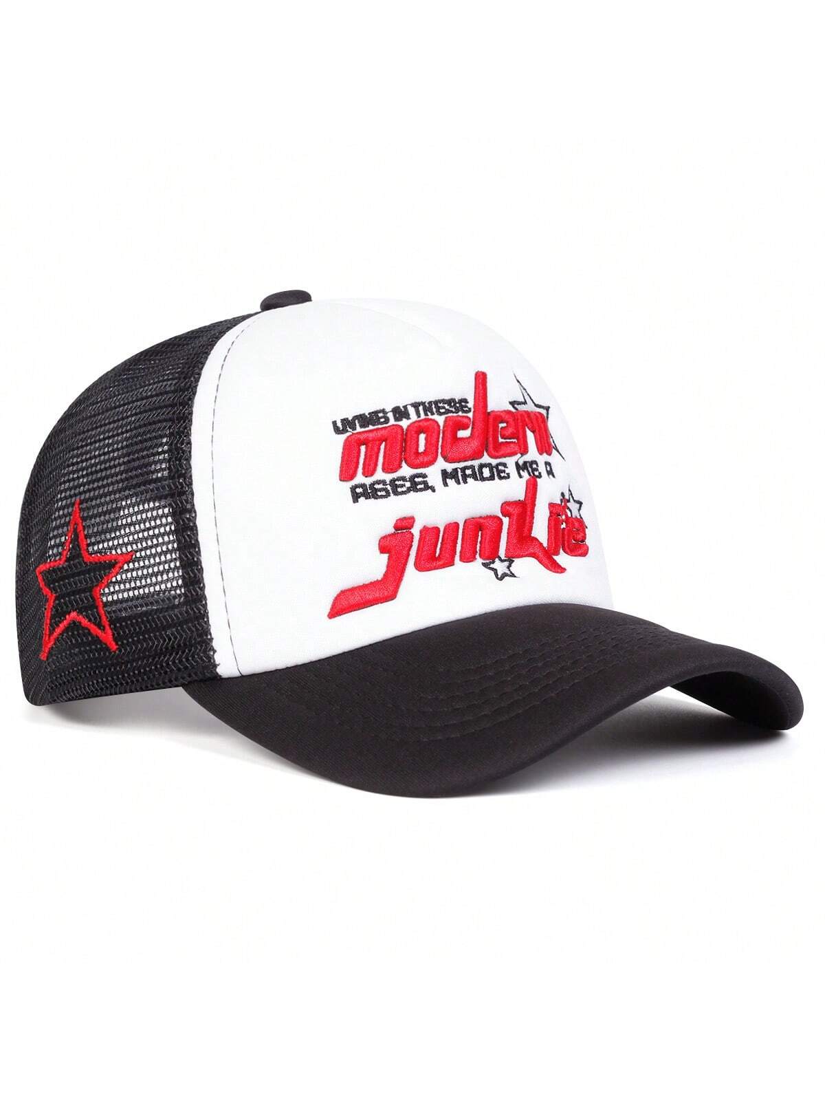 1pc Men's 5-Pointed Star Baseball Cap, Outdoor Casual Letter Trucker Hat, Breathable Mesh Sun Hat For Travel, Spring And Autumn