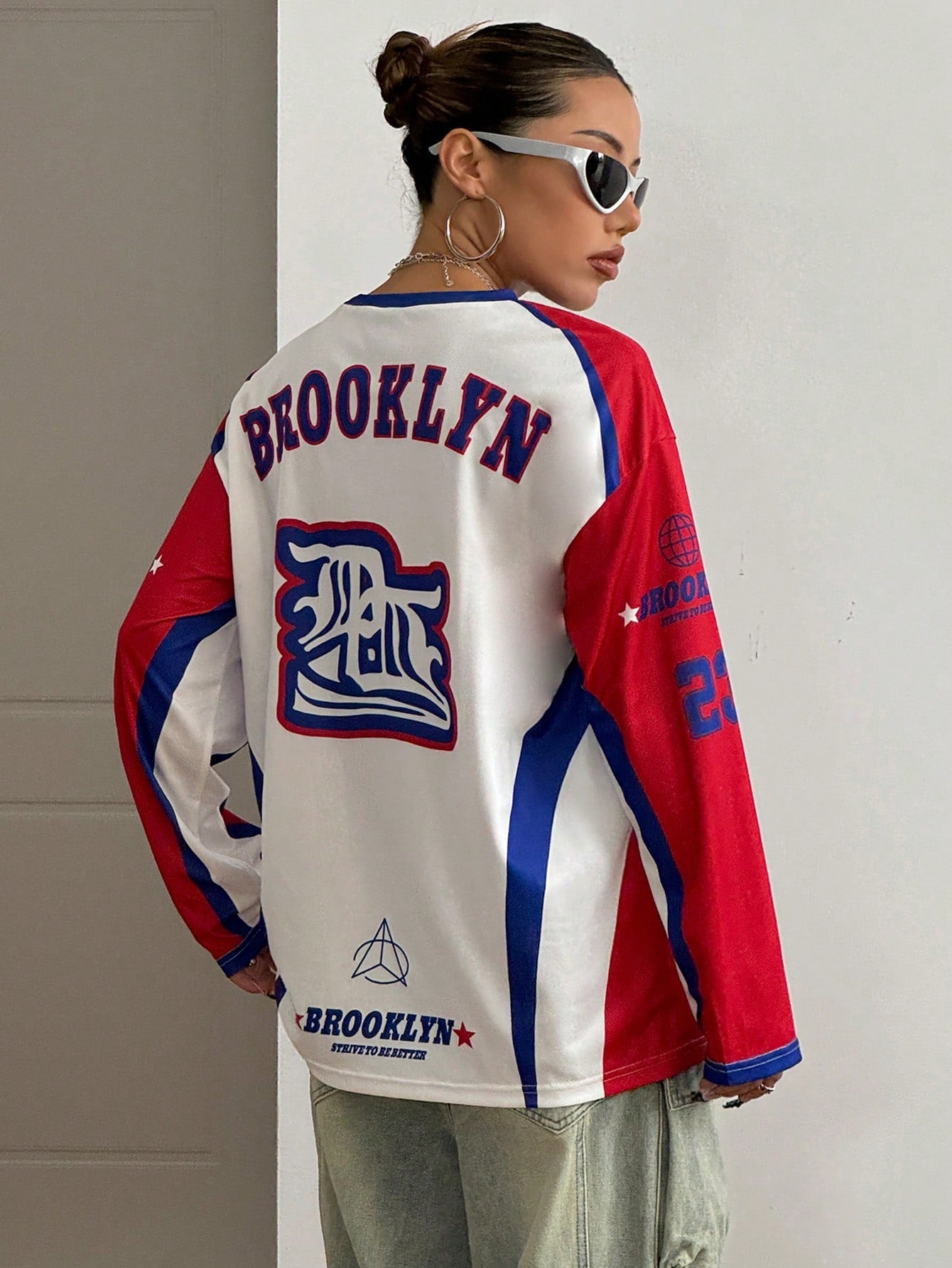 HypeZone Women's Letter Print Mesh Patchwork Oversized T-Shirt