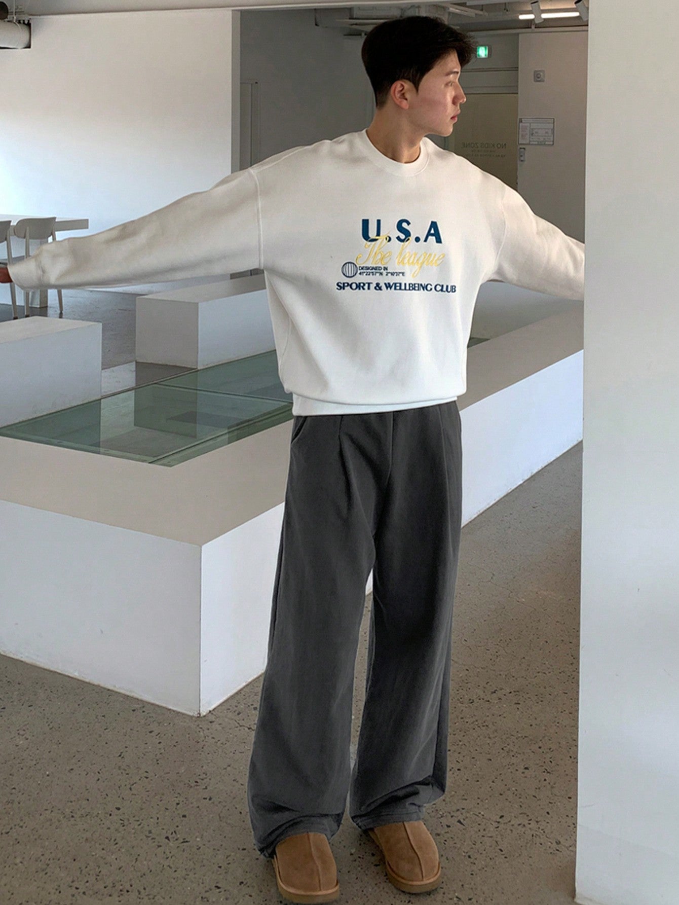 Men's Elastic Waist Straight Leg Casual Streetwear Solid Color Sweatpants