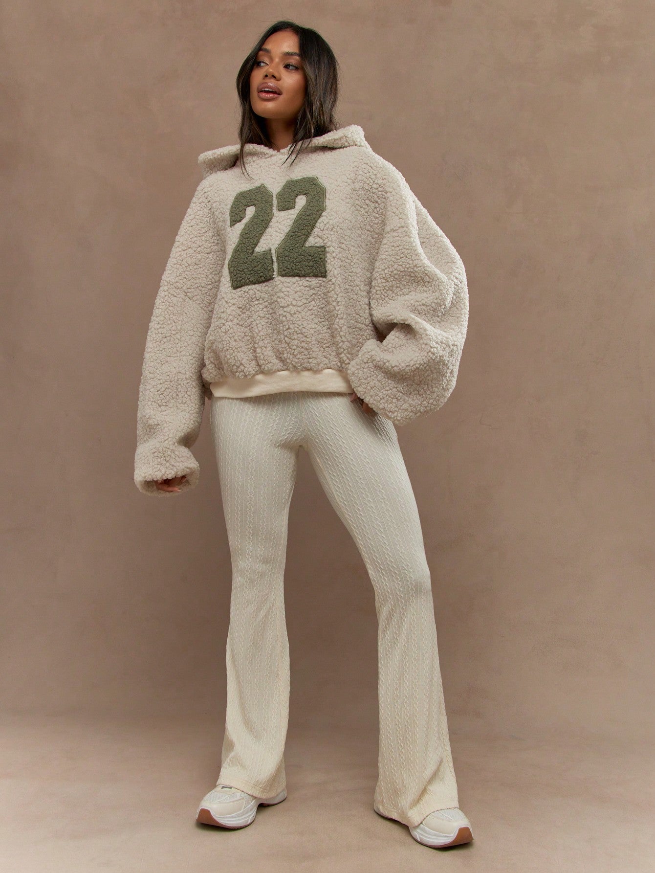 Lust Fall/Winter Warm Color Block "22" Number Fleece Oversized Hoodie For Cold Weather