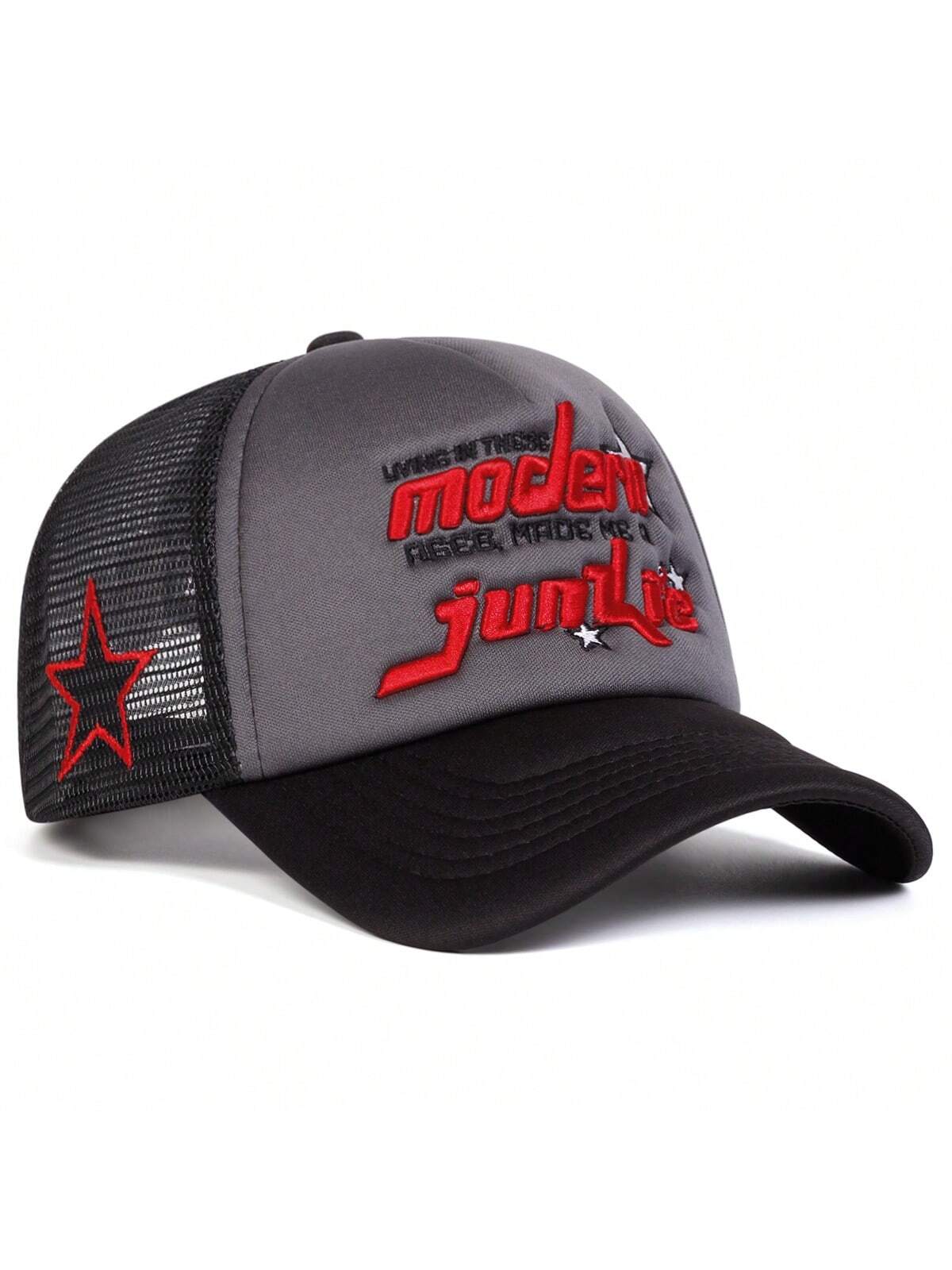1pc Men's 5-Pointed Star Baseball Cap, Outdoor Casual Letter Trucker Hat, Breathable Mesh Sun Hat For Travel, Spring And Autumn