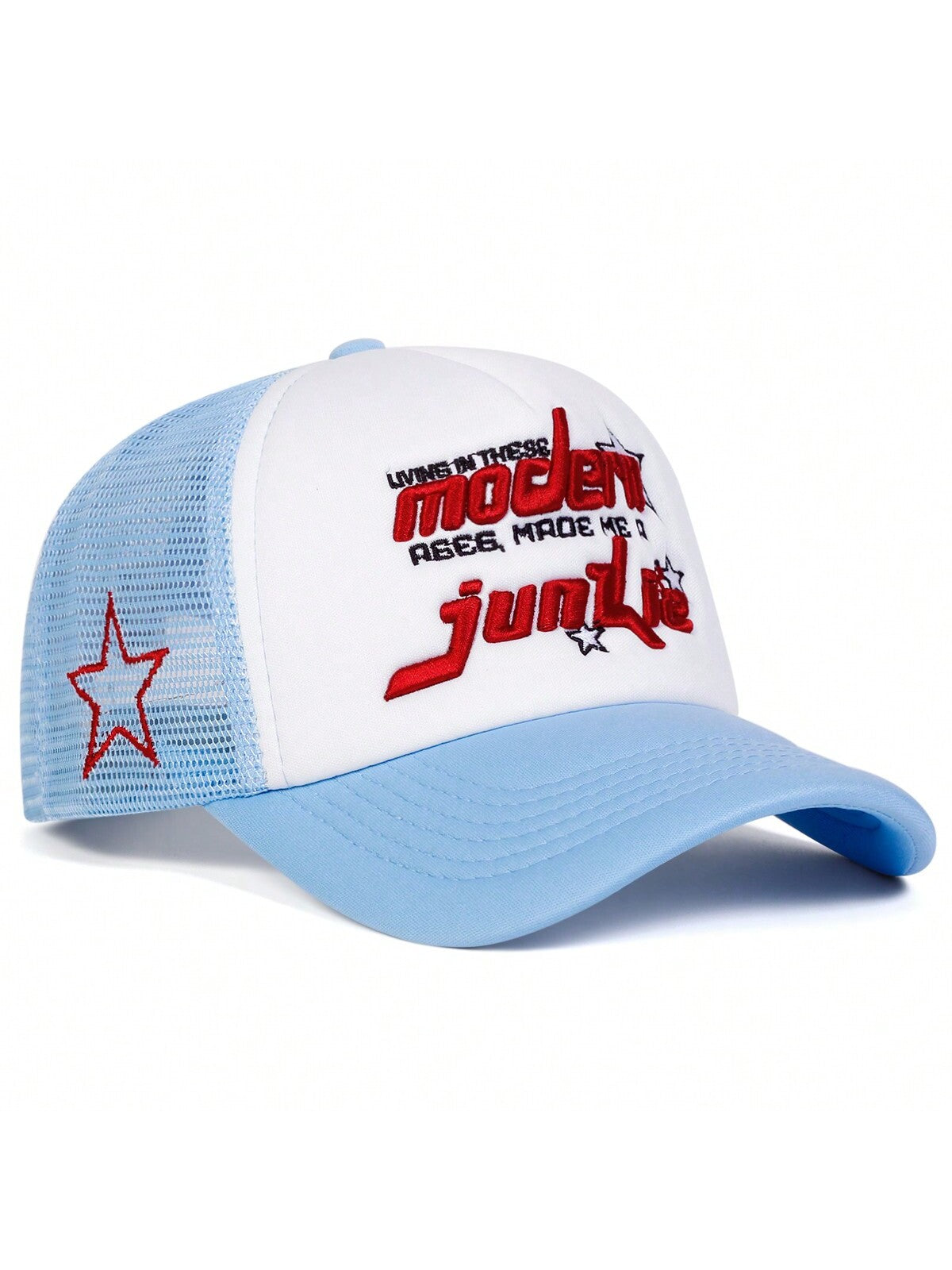 1pc Men's 5-Pointed Star Baseball Cap, Outdoor Casual Letter Trucker Hat, Breathable Mesh Sun Hat For Travel, Spring And Autumn