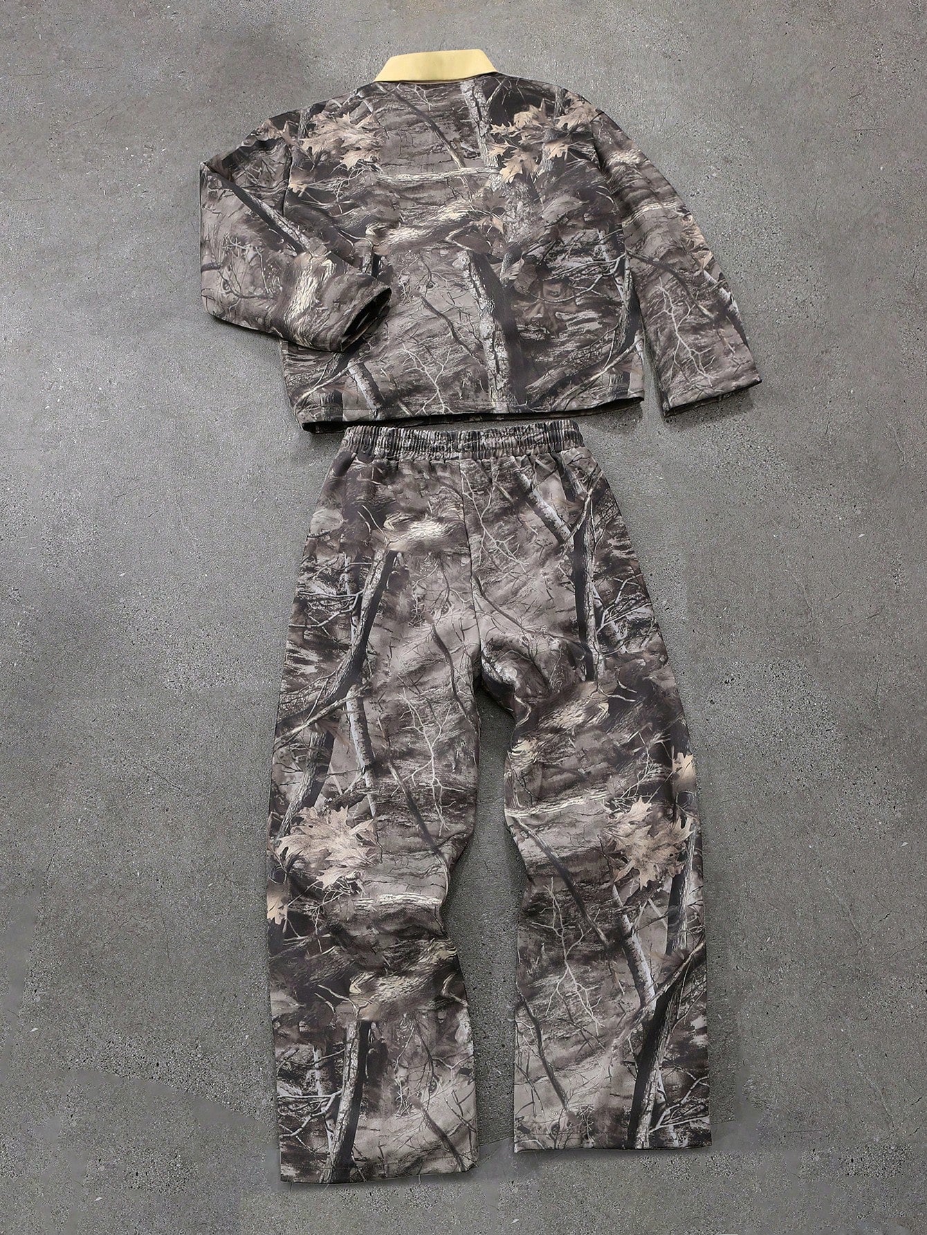 Camo Men's Young Street Style INS Trendy Bionic Camouflage Digital Print Lapel Zipper Jacket Set ,Camo Cargo Set ,Men Two Piece Outfits ,Khaki Men Pants