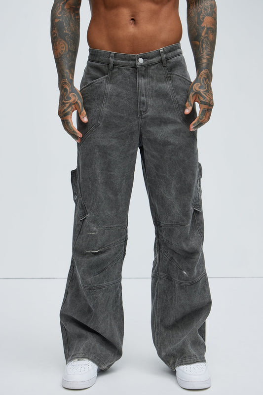 Overdyed Utility Baggy Cargo Pants - Grey