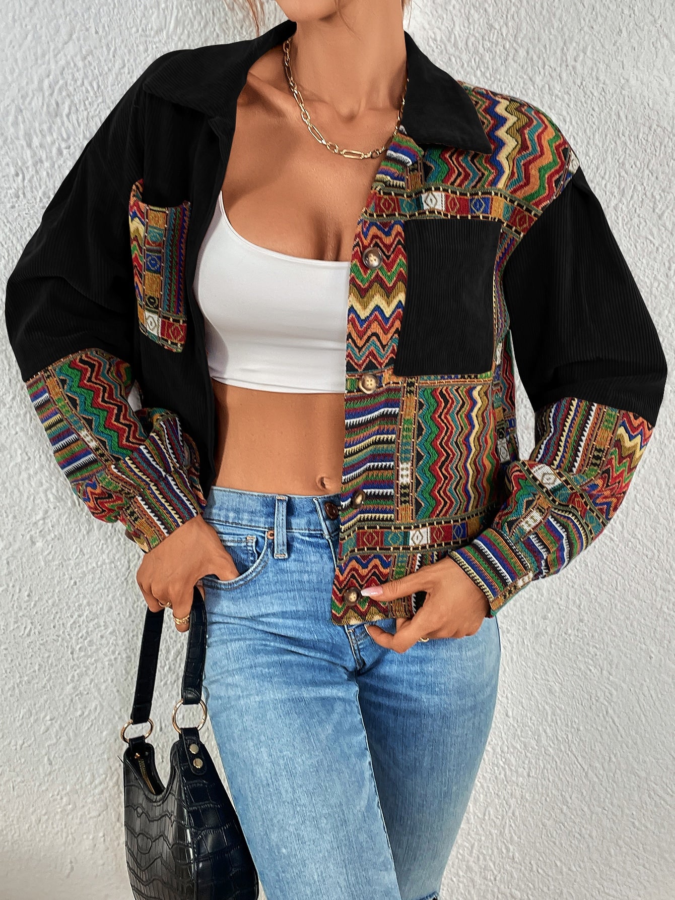 Lust Geo Print Drop Shoulder Corduroy Jacket